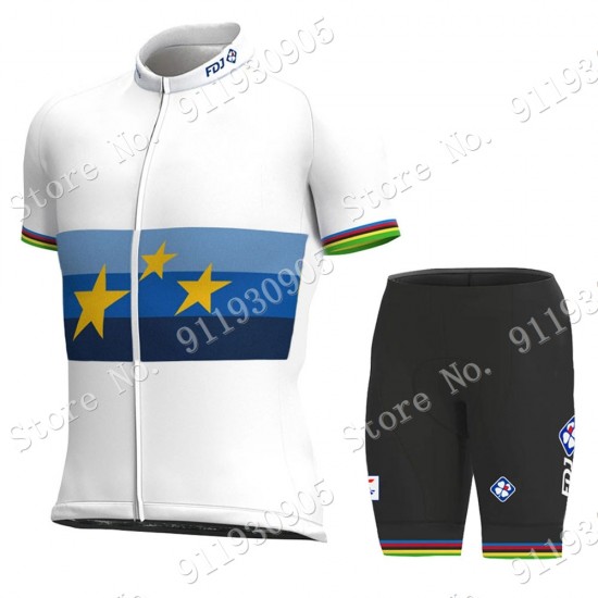 FDJ Pro Team European Champion 2021 Fietskleding Fietsshirt Korte Mouw+Korte Fietsbroeken Bib 2021072863