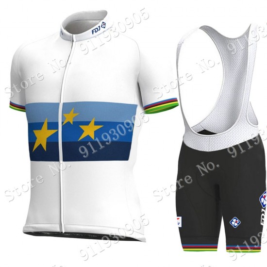 FDJ Pro Team European Champion 2021 Fietskleding Fietsshirt Korte Mouw+Korte Fietsbroeken Bib 2021072864