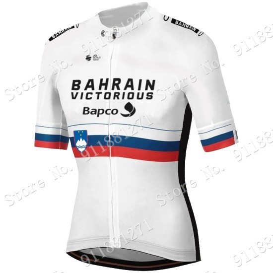 White Slovenia Tour De France Bahrain Victorious 2021 Wielerkleding Fietsshirt Korte Mouw 2021081547