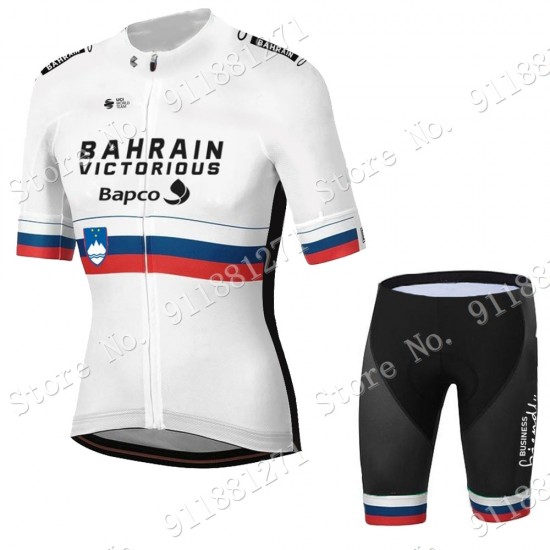 White Slovenia Tour De France Bahrain Victorious 2021 Fietskleding Fietsshirt Korte Mouw+Korte Fietsbroeken Bib 2021081552