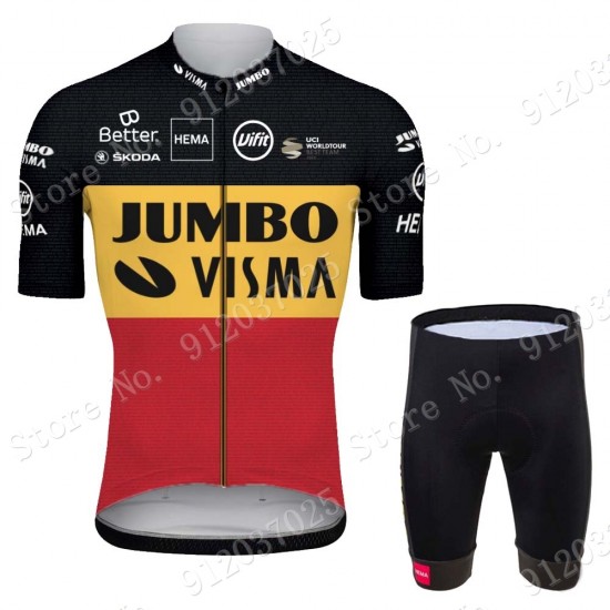 Jumbo Visma Belgium 2021 Team Wielerkleding Wielershirt Korte Mouw+Korte Fietsbroeken 2021062642