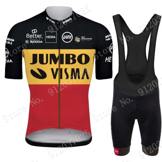 Jumbo Visma Belgium 2021 Team Fietskleding Fietsshirt Korte Mouw+Korte Fietsbroeken Bib 2021062643
