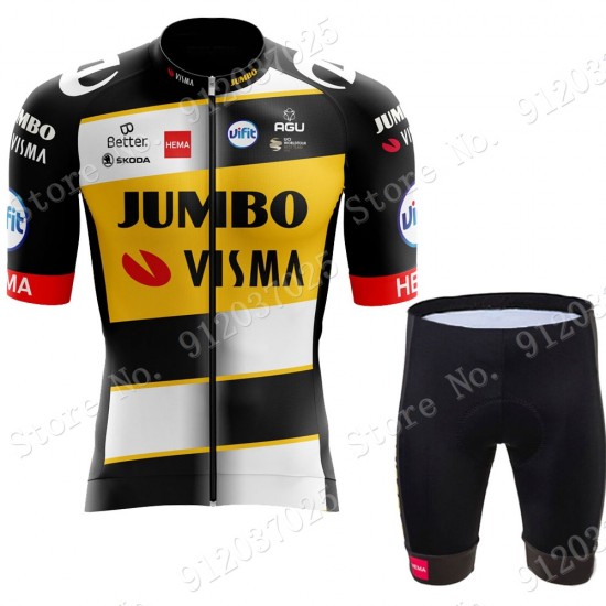 New Style Jumbo Visma 2021 Team Fietskleding Fietsshirt Korte Mouw+Korte Fietsbroeken Bib 2021062669