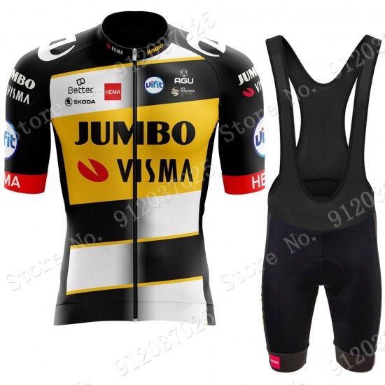 New Style Jumbo Visma 2021 Team Fietskleding Fietsshirt Korte Mouw+Korte Fietsbroeken Bib 2021062670