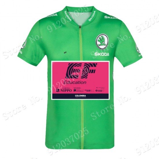 Green EF Education Frist Tour De France 2021 Team Wielerkleding Fietsshirt Korte Mouw 2021062737