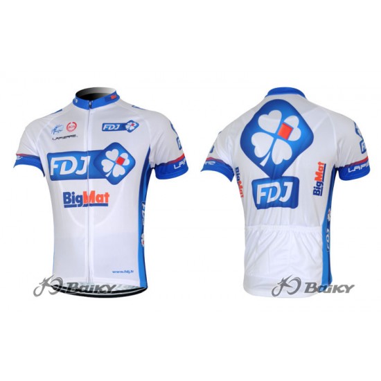 2012 FDJ-BigMatFietsshirt Korte mouw wit blauw 3843