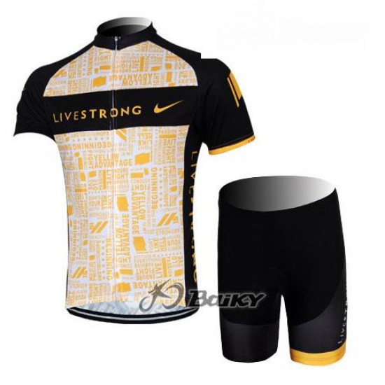 2012 LiveStrong Fietsshirt Korte mouw+Korte fietsbroeken met zeem Kits zwart geel 4039