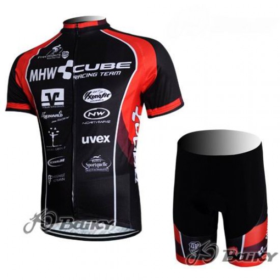 MHW Cube Racing Team Fietsshirt Korte mouw+Korte fietsbroeken met zeem Kits rood zwart 4105