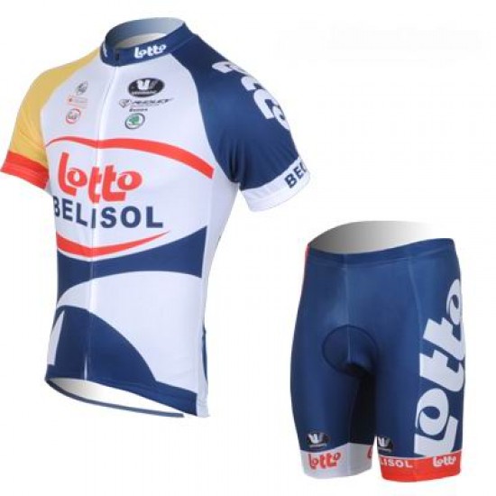 2013 Lotto Belisol Fietsshirt Korte mouw+Korte fietsbroeken met zeem Kits wit blauw 4005