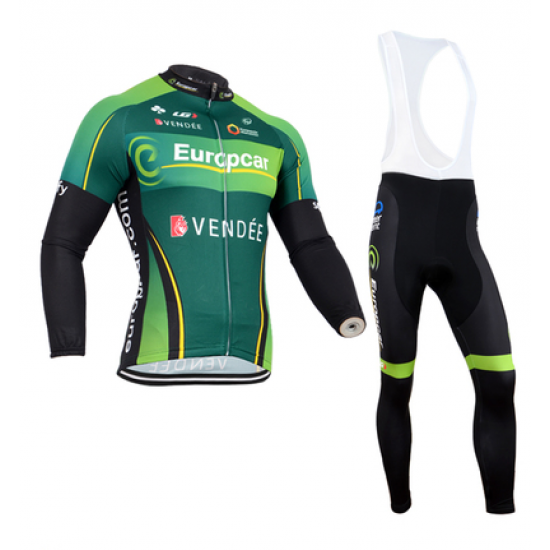 2014 Europcar Fietskleding Fietsshirt Lange Mouwen+lange fietsbroeken Bib Groen Zwart 1217