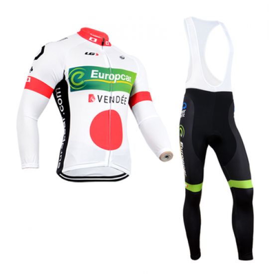 Europcar 2014 Fietskleding Fietsshirt Lange Mouwen+lange fietsbroeken Bib Zwart Wit Rood Groen 1222