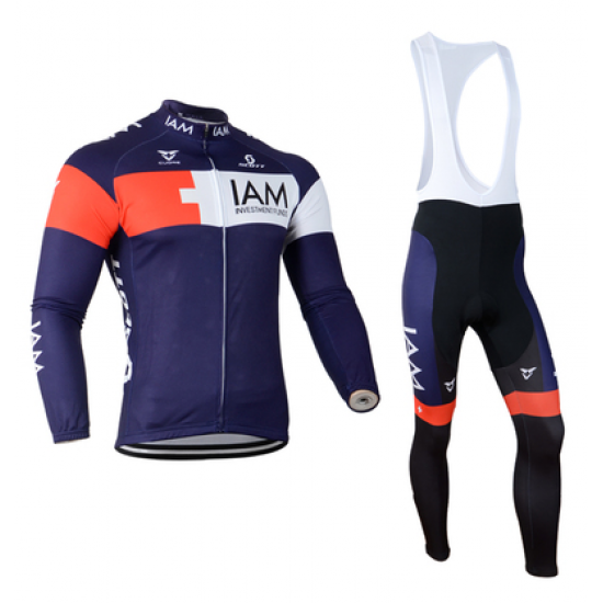 2014 IAM Scott Fietskleding Fietsshirt Lange Mouwen+lange fietsbroeken Bib Blauw 1253