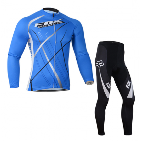 Fox 2014 Fietskleding Fietsshirt lange mouw+lange fietsbroeken Blauw Zwart 1016