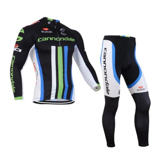 2014 Cannondale Fietskleding Fietsshirt lange mouw+lange fietsbroeken Wit Groen Blauw 1438