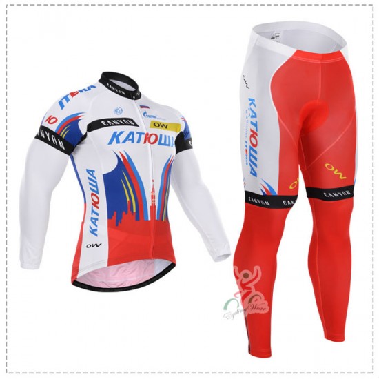 2015 Katusha Fietskleding Fietsshirt lange mouw+Lange fietsbroeken 1825