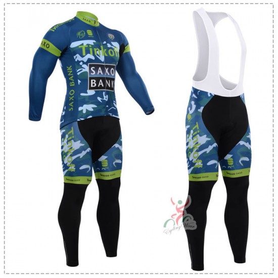 2015 Tinkoff Saxo Bank Camouflage Fietskleding Fietsshirt lange mouw+Lange fietsbroeken Bib groen 1955