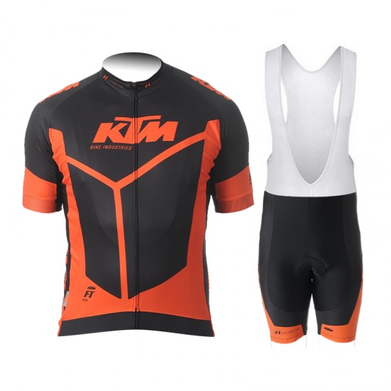 2015 KTM Proteam zwart orange Fietskleding Set Fietsshirt Korte Mouwen+Fietsbroek Bib Korte 2161