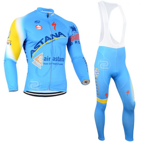 2014 Astana Fietskleding Fietsshirt lange mouw+Lange fietsbroeken Bib 821