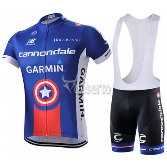 2015 Garmin Cannondale Fietskleding Set Fietsshirt Korte Mouwen+Fietsbroek Bib Korte blauw 1589