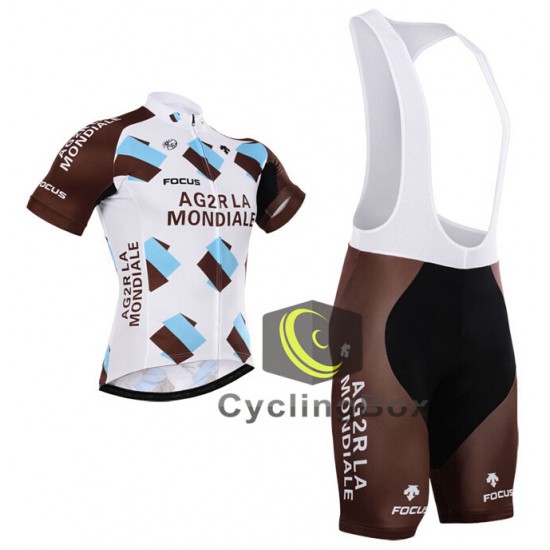 2015 Ag2r La Mondiale Fietskleding Set Fietsshirt Korte Mouwen+Fietsbroek Bib Korte 2306