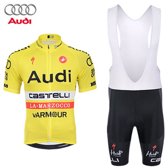 2015 AUDI Castelli Fietskleding Set Fietsshirt Korte Mouwen+Fietsbroek Bib Korte geel 2311