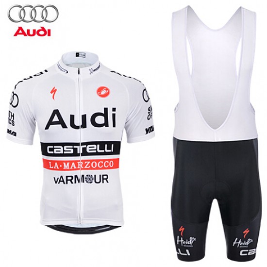 2015 AUDI Castelli Fietskleding Set Fietsshirt Korte Mouwen+Fietsbroek Bib Korte wit 2312