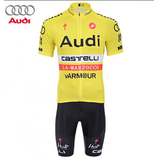 2015 AUDI Castelli Fietskleding Set Fietsshirt Korte Mouwen+Fietsbroek Korte geel 2314