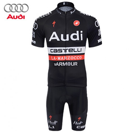 2015 AUDI Castelli Fietskleding Set Fietsshirt Korte Mouwen+Fietsbroek Korte zwart 2316