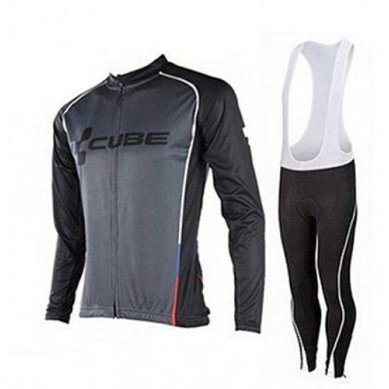 2015 Cube zwart Fietskleding Fietsshirt lange mouw+Lange fietsbroeken Bib wit 2451