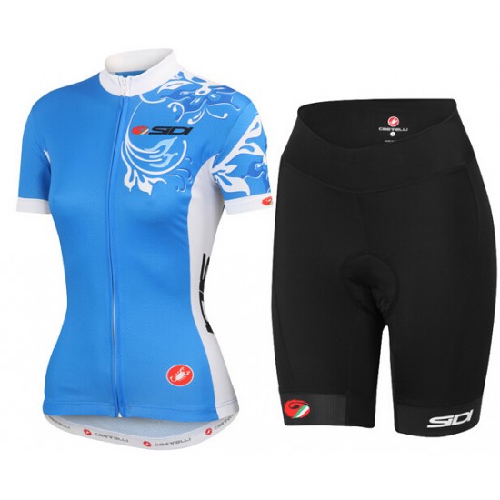 2015 SIDI Dames Blauw Fietskleding Fisshirt Korte+Korte Fietsbroeken 3546