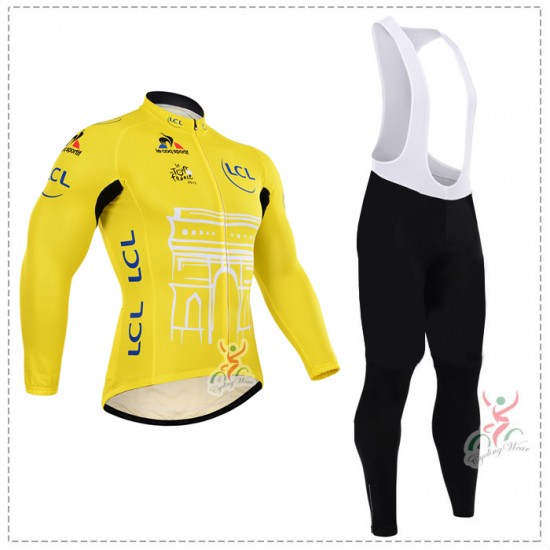 2015 Tour de France jaune Fietskleding Fietsshirt lange mouw+Lange fietsbroeken Bib 2088