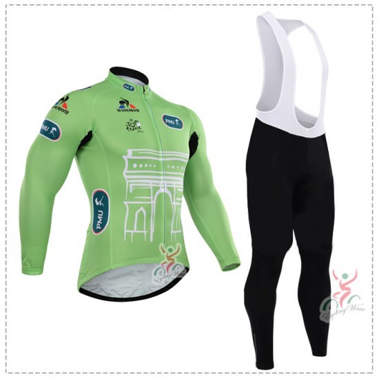 2015 Tour de France vert Fietskleding Fietsshirt lange mouw+Lange fietsbroeken Bib 2091