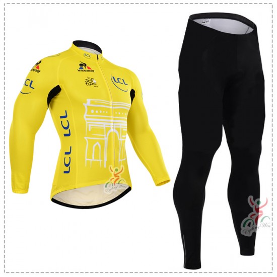2015 Tour de France jaune Fietskleding Fietsshirt lange mouw+Lange fietsbroeken 2093
