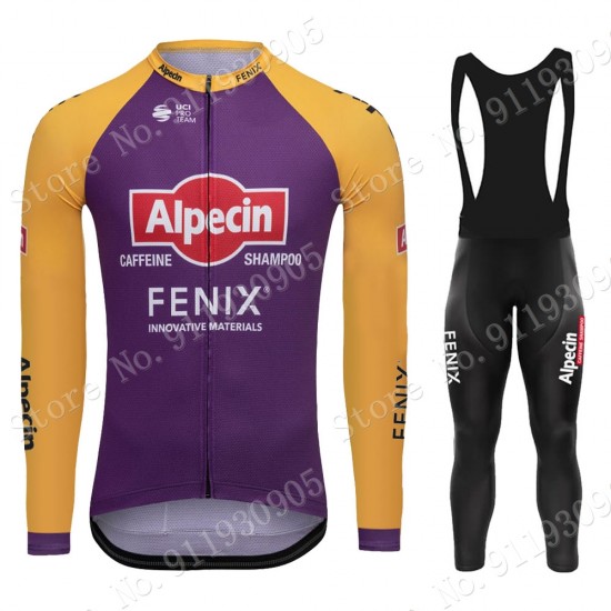 Purple France Tour 2021 Alpecin Fenix Pro Team Wielerkleding Set Fietsshirts Lange Mouw+Lange Fietsrbroek Bib 70619