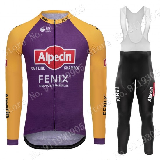Purple France Tour 2021 Alpecin Fenix Pro Team Wielerkleding Set Fietsshirts Lange Mouw+Lange Fietsrbroek Bib 70620