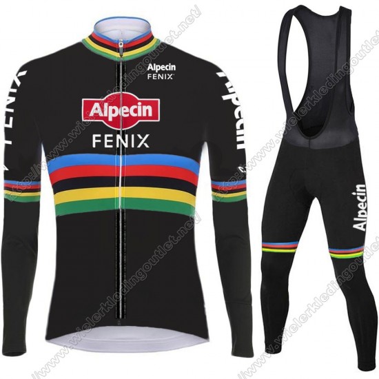 2021 Alpecin Fenix World Champion zwart Fietskleding Fietsshirt Lange Mouw+Lange Fietsbroek Bib 88