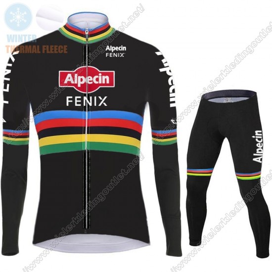 Winter 2021 Alpecin Fenix World Champion zwart Fietskleding Fietsshirt Lange Mouw+Lange Fietsbroek Bib 96