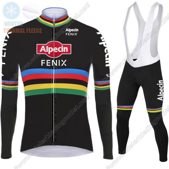 Winter 2021 Alpecin Fenix World Champion zwart Fietskleding Fietsshirt Lange Mouw+Lange Fietsbroek Bib 98