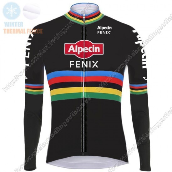 Winter 2021 Alpecin Fenix World Champion zwart Fietsshirt Lange Mouw 95