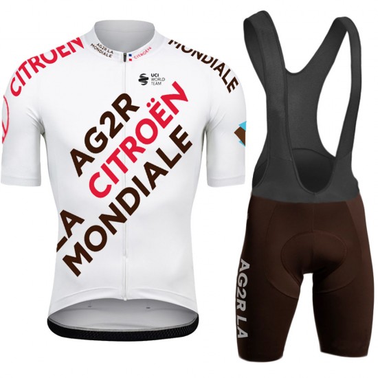 Team Ag2r White Fietskleding Fietsshirt Korte Mouw+Korte Fietsbroeken Bib 202266