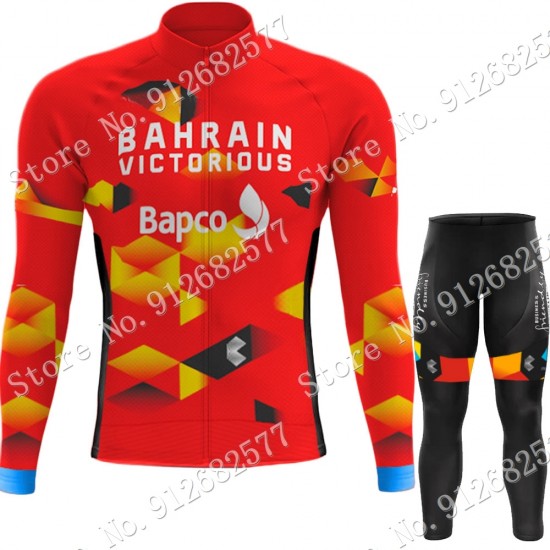 Bahrain Victorious 2022 Pro Team Fietskleding Fietsshirt Lange Mouw+Lange Fietsbroek Bib 202201094