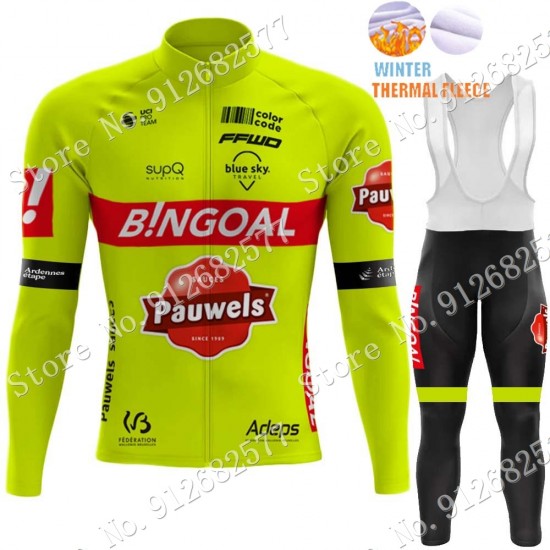 Winter bingoal WALLONIE BRUXELLES 2022 Pro Team Fietskleding Fietsshirt Lange Mouw+Lange Fietsbroek Bib 202202201