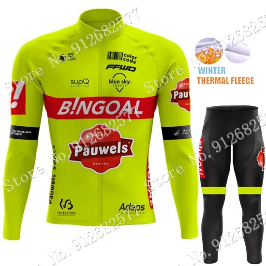 Winter bingoal WALLONIE BRUXELLES 2022 Pro Team Fietskleding Fietsshirt Lange Mouw+Lange Fietsbroek Bib 202202203