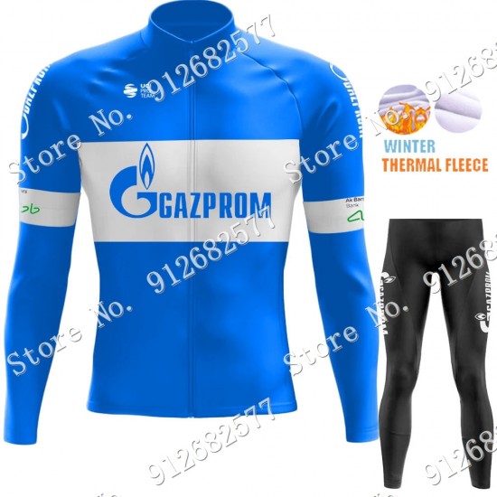 Winter gazprom rusvelo 2022 Pro Team Fietskleding Fietsshirt Lange Mouw+Lange Fietsbroek 2022122607