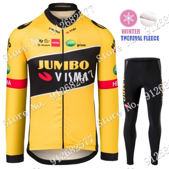 Winter jumbo visma 2022 Pro Team Fietskleding Fietsshirt Lange Mouw+Lange Fietsbroek 2022122586