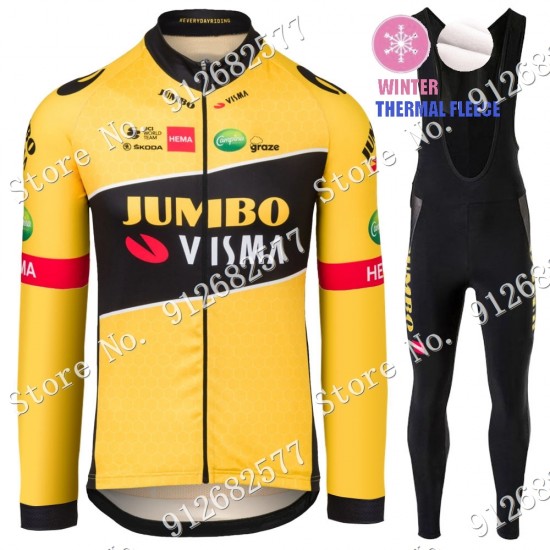 Winter jumbo visma 2022 Pro Team Fietskleding Fietsshirt Lange Mouw+Lange Fietsbroek Bib 2022122587