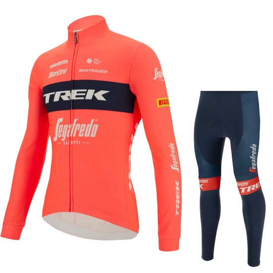 Trek Segafredo 2022 Pro Team Fietskleding Fietsshirt Lange Mouw+Lange Fietsbroek Bib rood 202212184