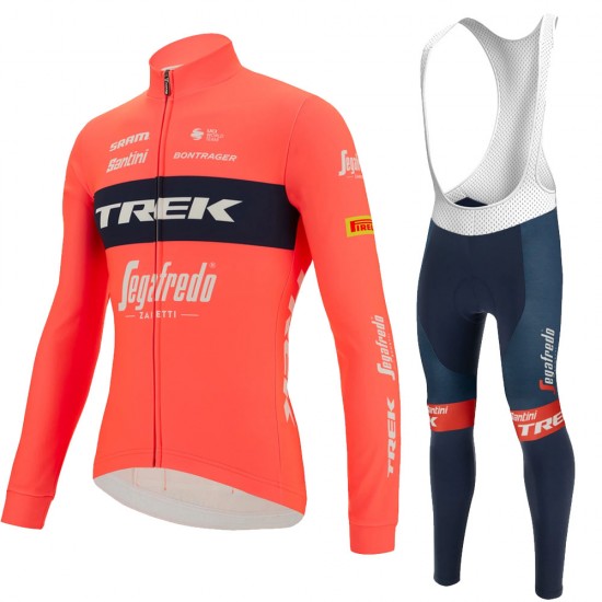 Trek Segafredo 2022 Pro Team Fietskleding Fietsshirt Lange Mouw+Lange Fietsbroek Bib rood 202212186