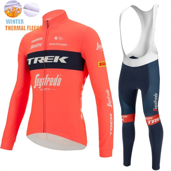 Winter Fleece Trek Segafredo 2022 Pro Team Fietskleding Fietsshirt Lange Mouw+Lange Fietsbroek Bib rood 202212193