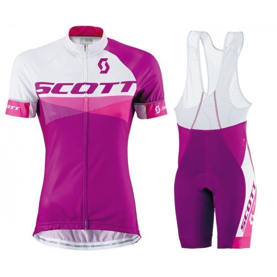 2015 Scott wit-Violet Dames Fietskleding Set Fietsshirt Korte Mouwen+Fietsbroek Bib Korte 3515